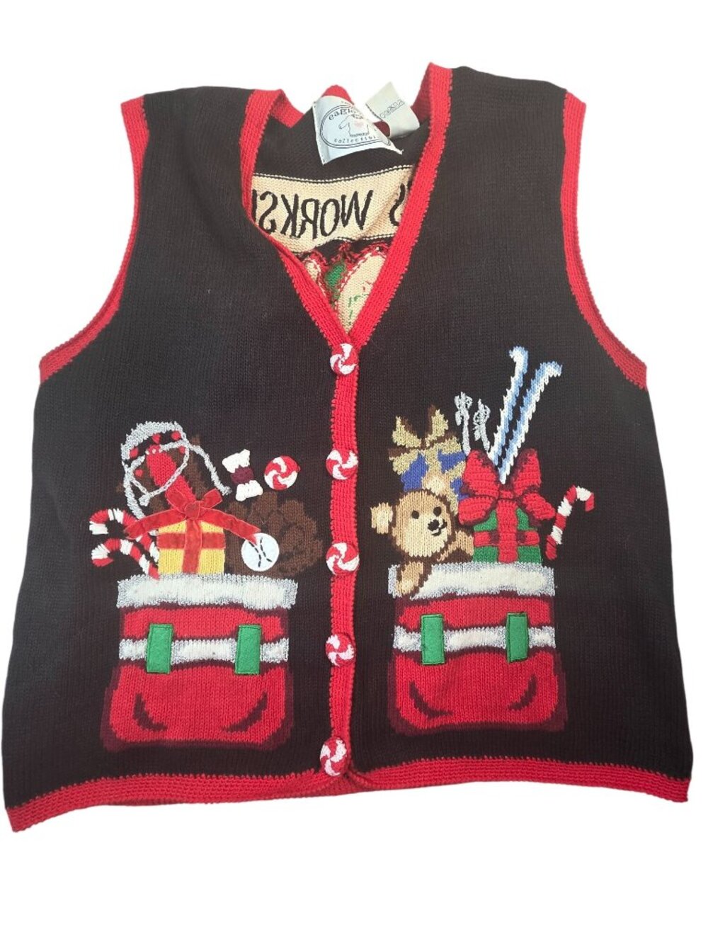 Eagles Eye Vintage Santas Workshop Christmas Sweater Vest, Large